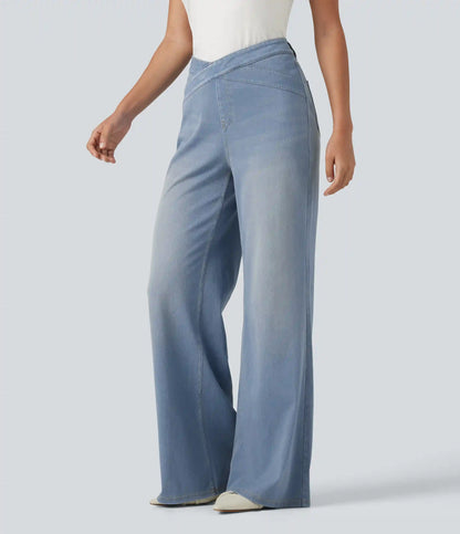 Halara Flex™ High Waisted Crossover Bootcut Casual Jeans with Pockets