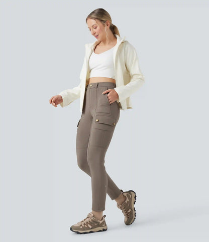 High Waisted Skinny Fleece Hiking Cargo Pants with Pockets