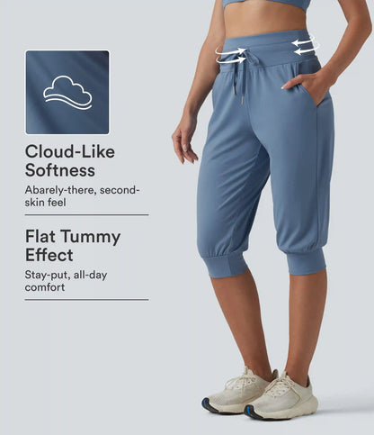 SoftlyZero™ Plush High Waisted Drawstring Tummy Control Yoga Pedal Pushers Joggers with Pockets