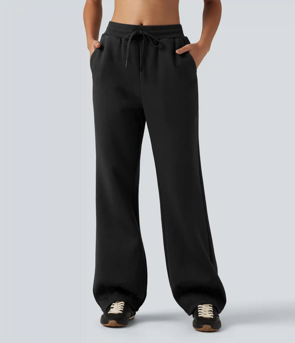 Mid Rise Drawstring Bootcut Fleece Casual Sweatpants with Pockets