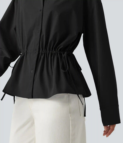 Long Sleeve Ruched Drawstring Casual Shirt