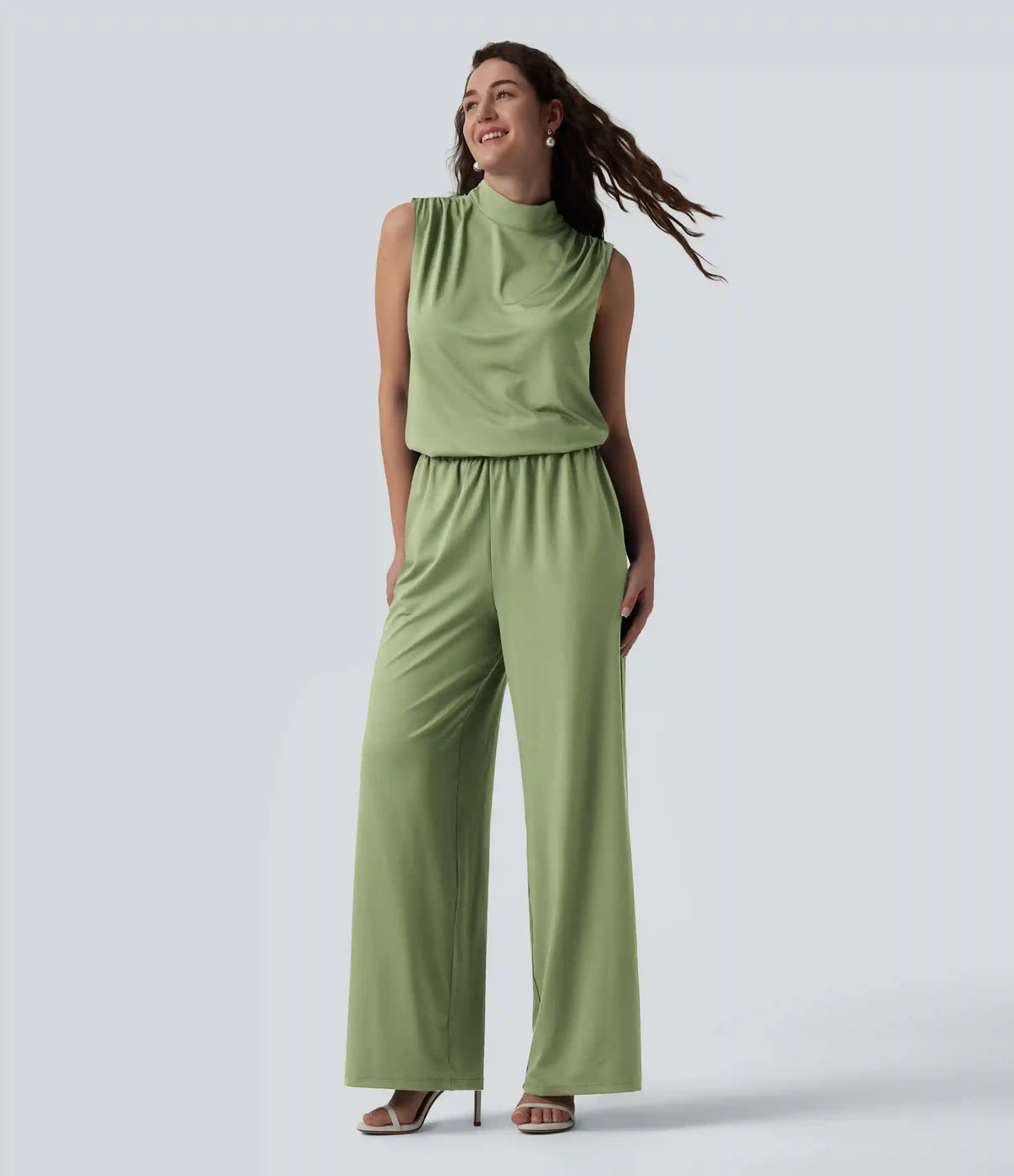 Stand Collar Sleeveless Straight Leg Bridesmaid And Wedding Guest Jumpsuit with Pockets-Easy Peezy