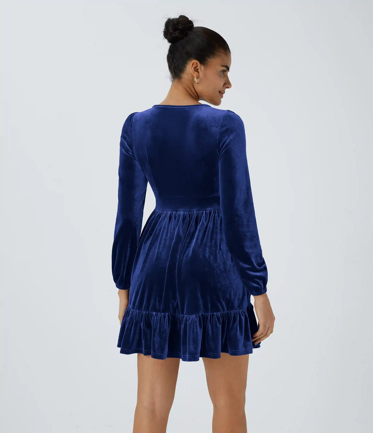 Everyday Deep V Neck Long Sleeve Ruffled Hem Velvet Mini Chill Dress