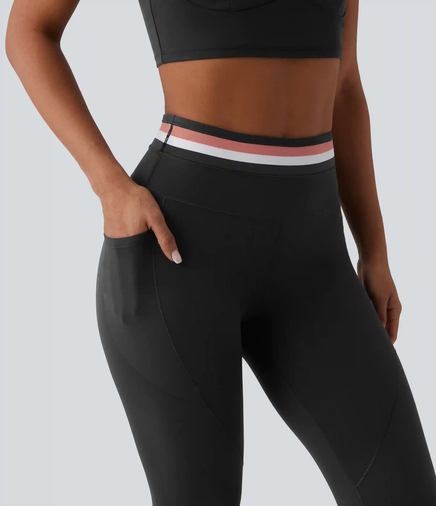 Halara UltraSculpt™ High Waisted Tummy Control Color Block Stripes Workout 7/8 Leggings with Pockets