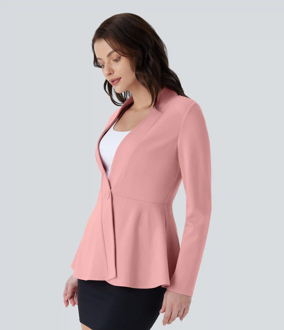 V Neck Single Front Work Peplum Jacket