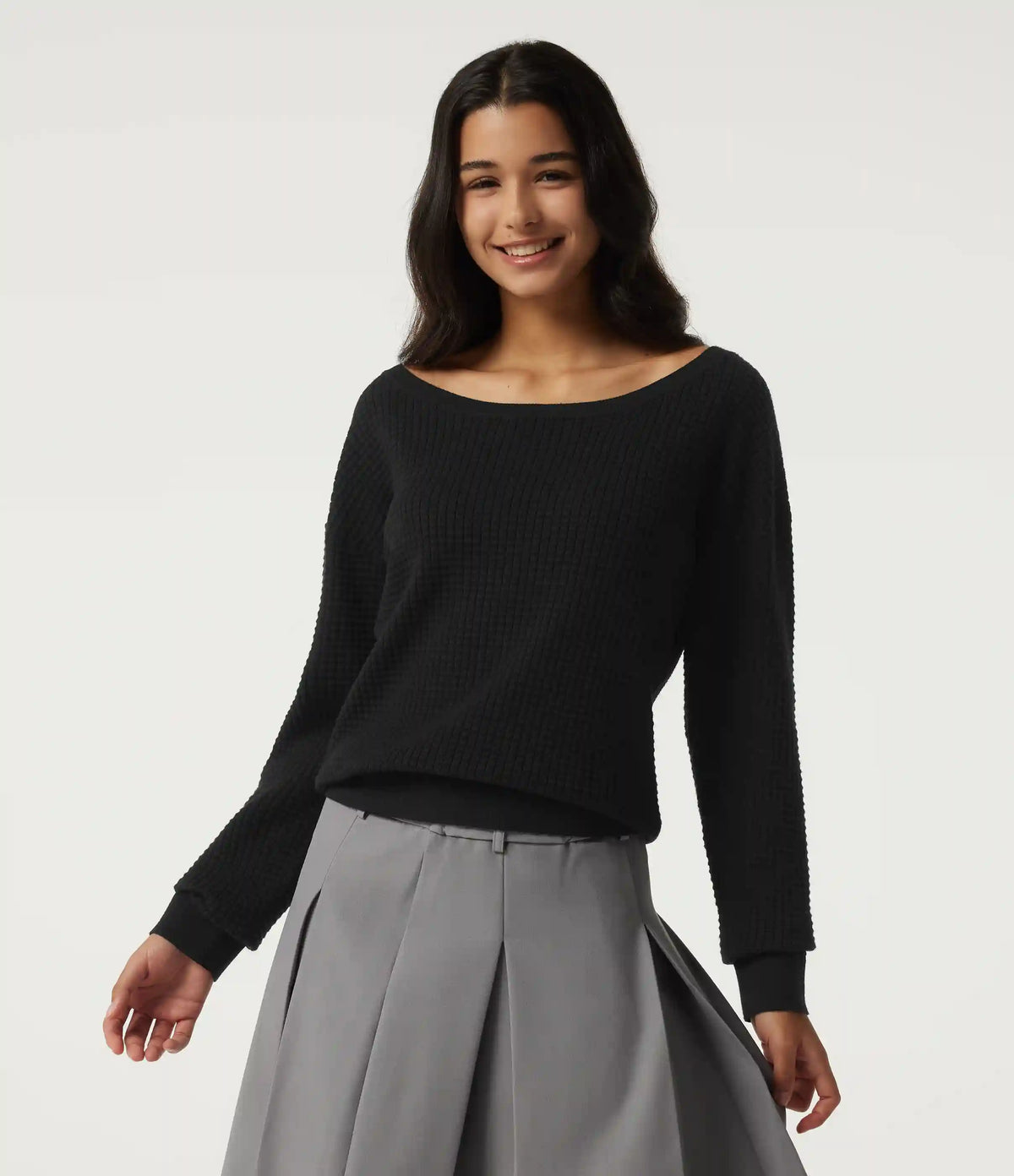 Long Sleeve Waffle Casual Sweater