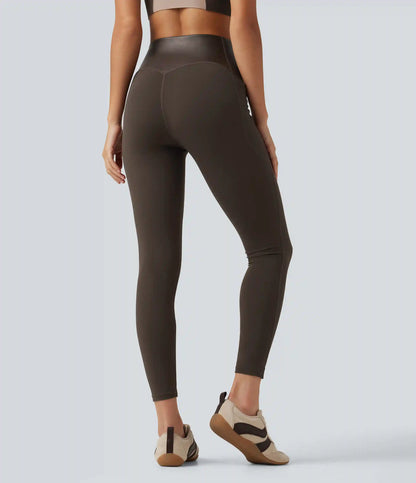 Halara UltraSculpt™ High Waisted Tummy Control Stretchy PU Yoga Leggings with Pockets