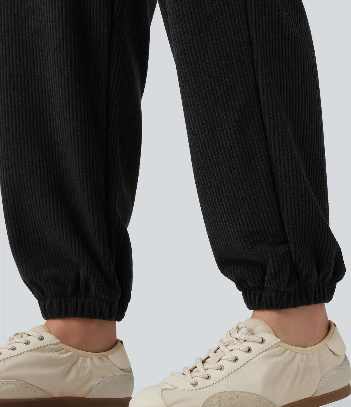 High Waisted Drawstring Tapered Corduroy Casual Joggers with Pockets