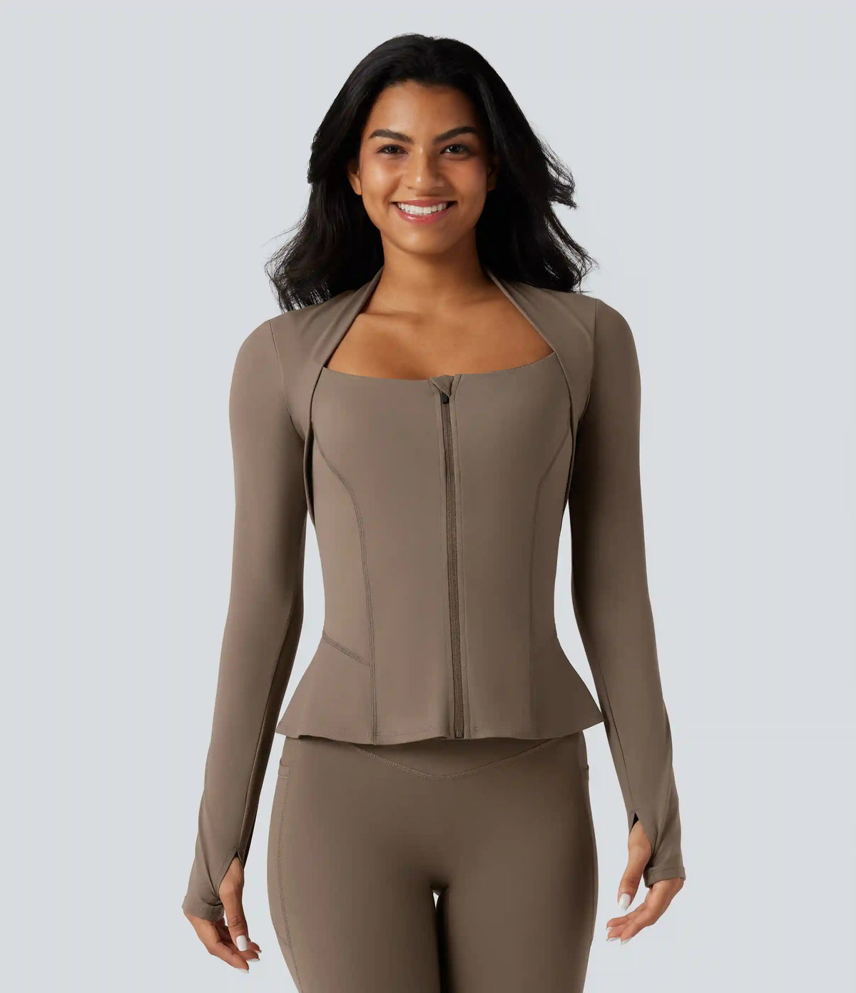 Halara UltraSculpt™ Push-Up Long Sleeve Thumb Hole Zipper Ruffle Hem Yoga Curvy Jacket