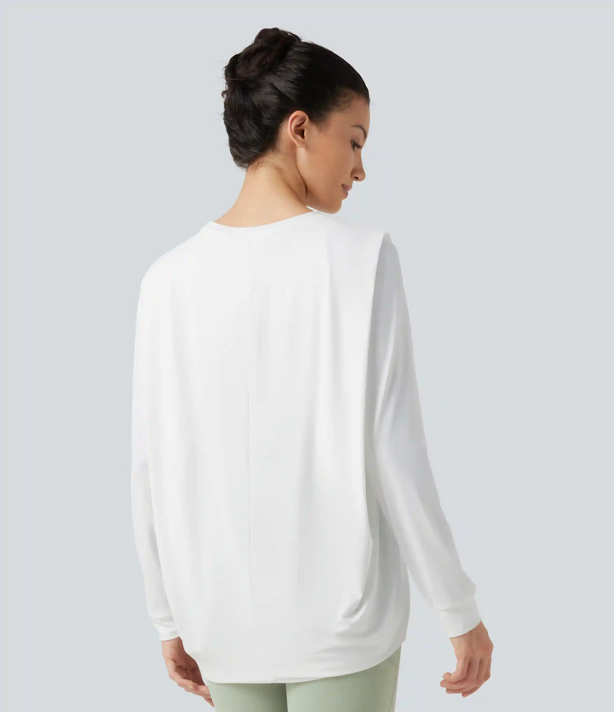 Round Neck Long Sleeve Ruched InstantCool Yoga Sports Top-Longer Length-UPF50+