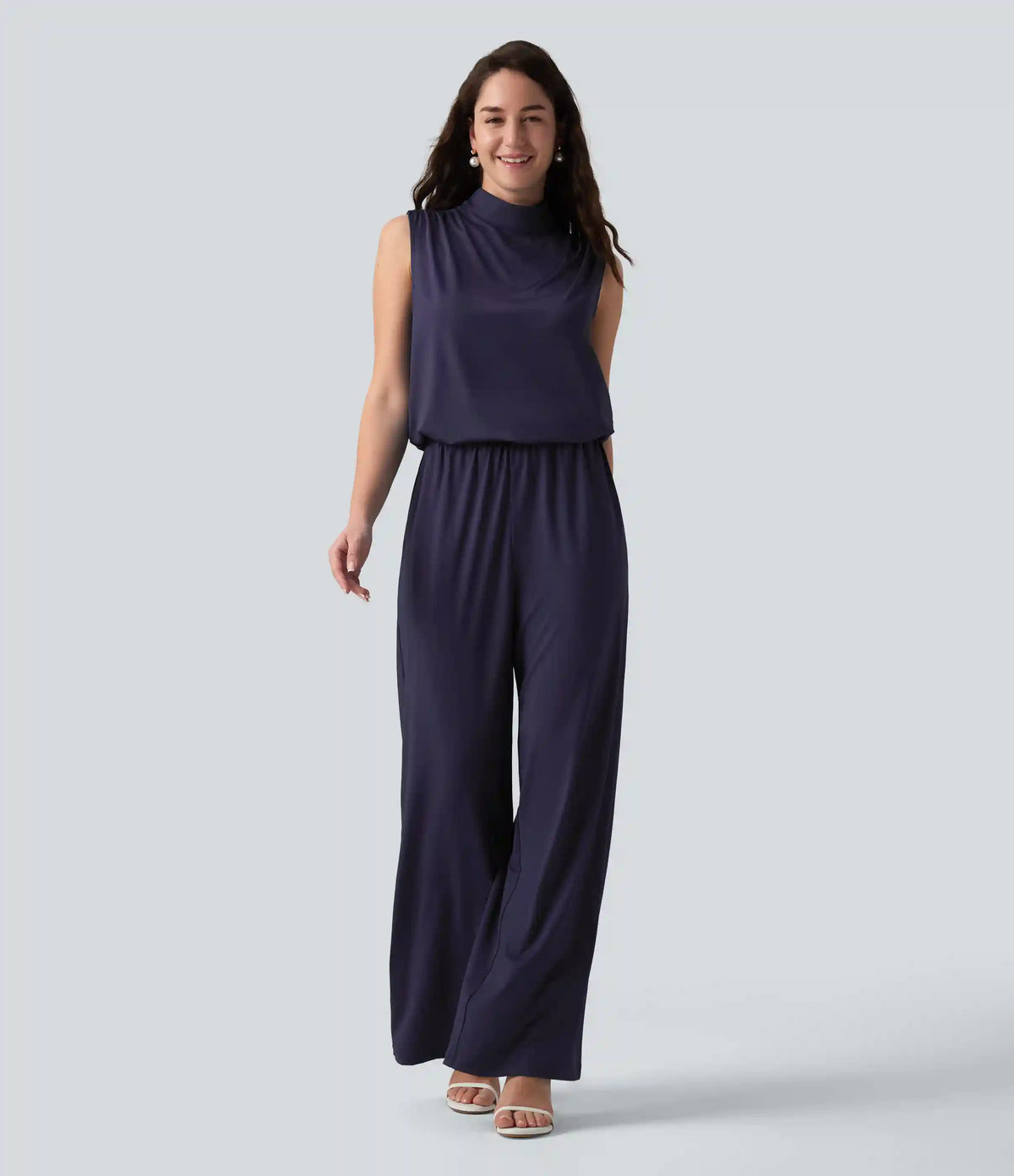 Stand Collar Sleeveless Straight Leg Bridesmaid And Wedding Guest Jumpsuit with Pockets-Easy Peezy