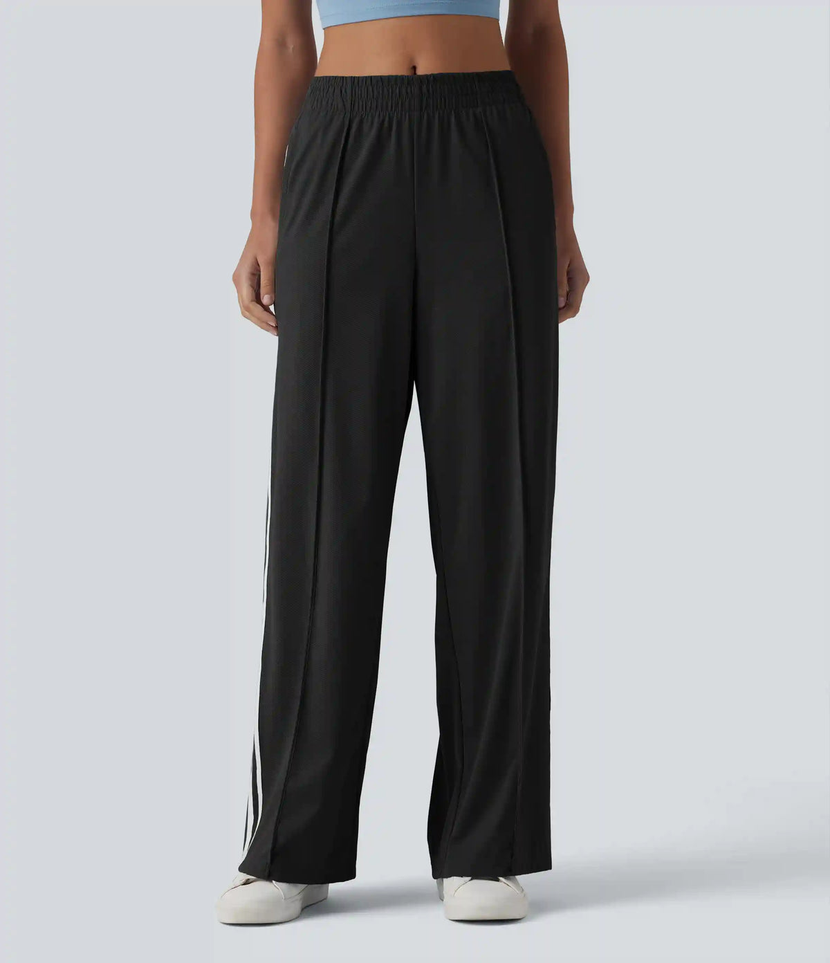 Mid Rise Color Block Stripes Quick Dry Casual Straight Leg Pants with Pockets-UPF40+