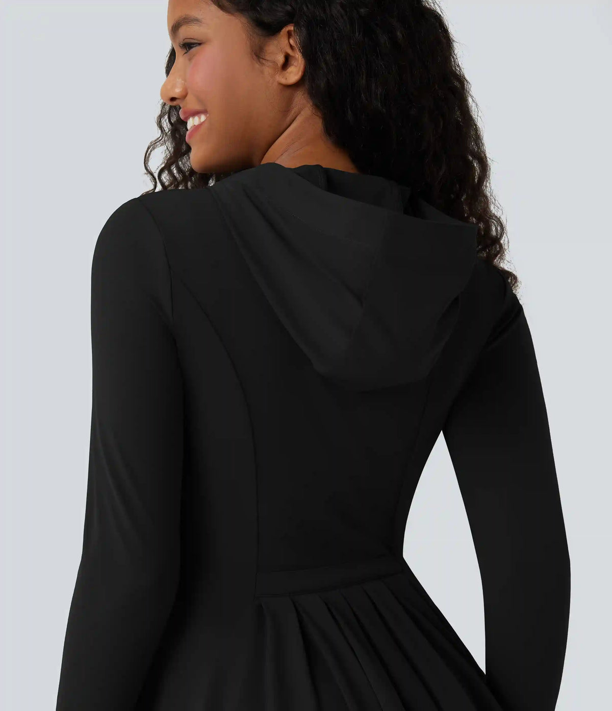 SoftlyZero™ Hooded Long Sleeve Thumb Hole Pleated Jacket with Pockets