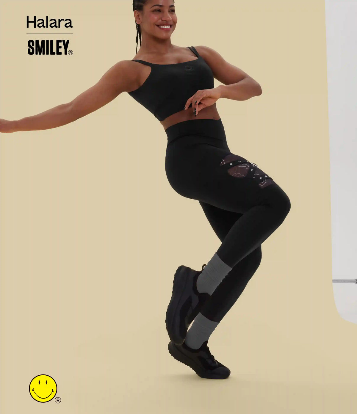 Halara X Smiley® Halara UltraSculpt™ High Waisted Crossover Contrast Mesh Decorative Buckle Yoga Leggings