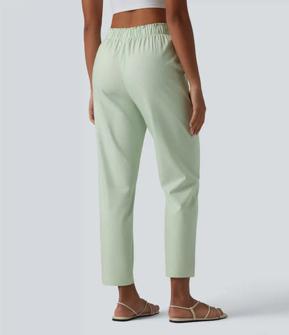 High Waisted Tapered Casual Cotton Linen Pants with Pockets