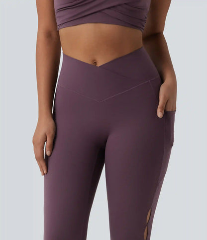 SoftlyZero™ Crossover High Waisted Cut-out Yoga 7/8 Leggings with Pockets
