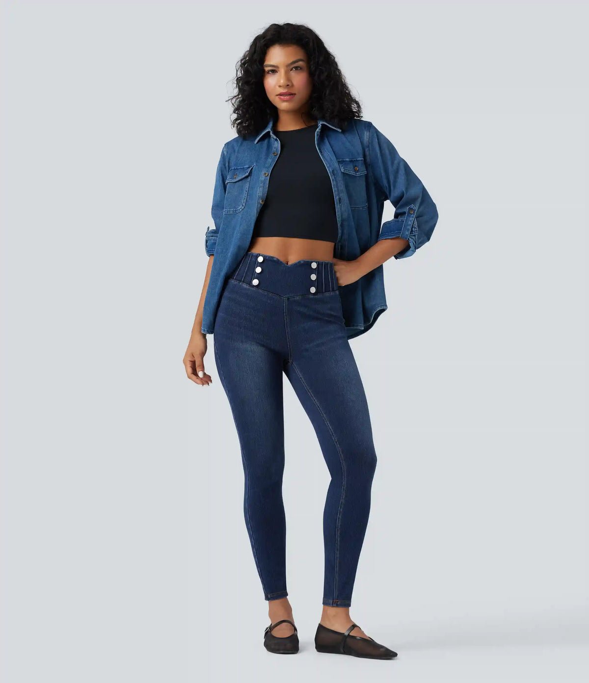 Halara Flex™ High Waisted Tummy Control Skinny Denim Casual Leggings with Pockets