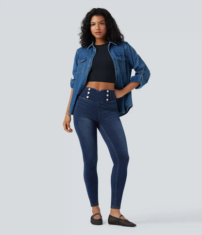 Halara Flex™ High Waisted Tummy Control Skinny Denim Casual Leggings with Pockets