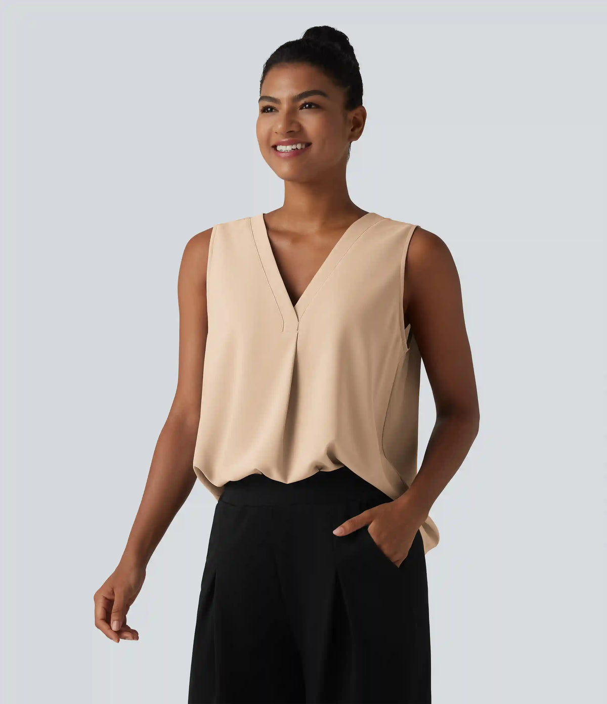 Wrinkle Recovery V Neck Sleeveless Oversized Work Blouse