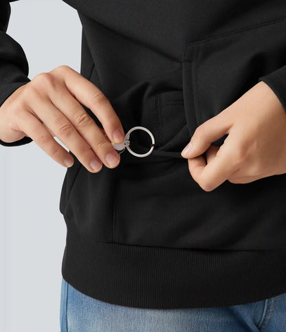 Hooded Crossover Dropped Long Sleeve Fleece Casual Sweatshirt with Pocket