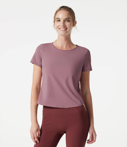Round Neck Built-in Bra Short Sleeve InstantCool Quick Dry Yoga Sports Top-UPF50+