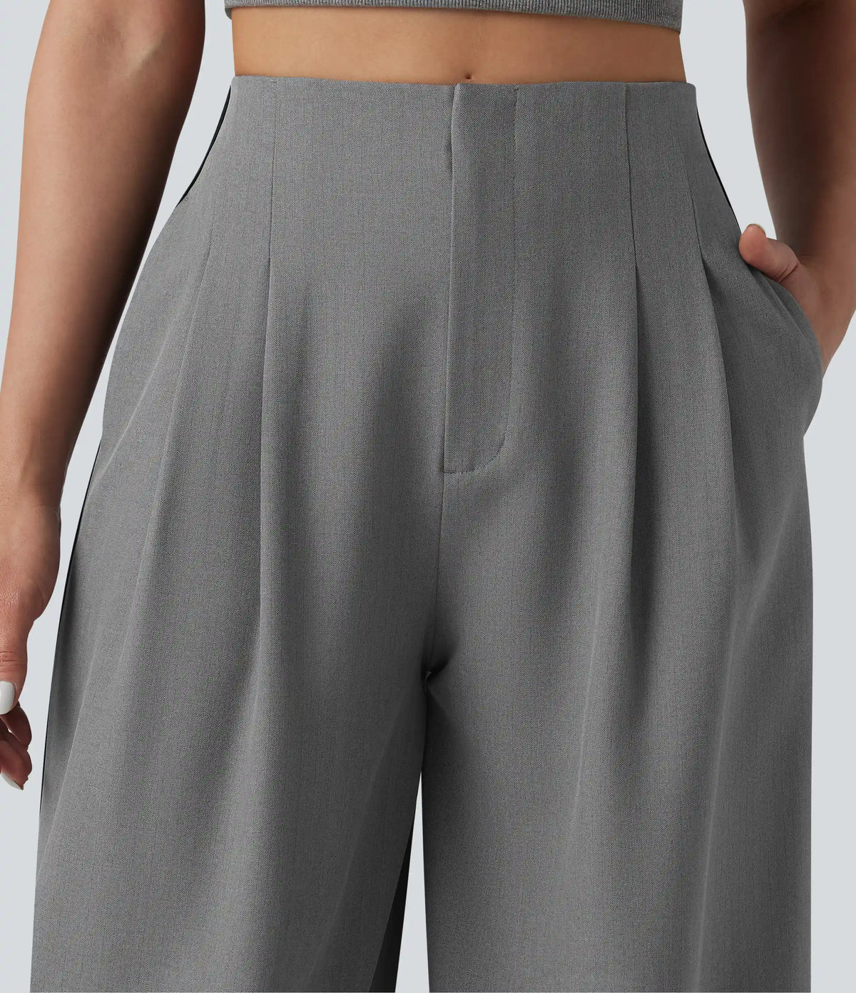 Wrinkle Recovery High Waisted Baggy Color Block Casual Linen-Feel Pants with Pockets