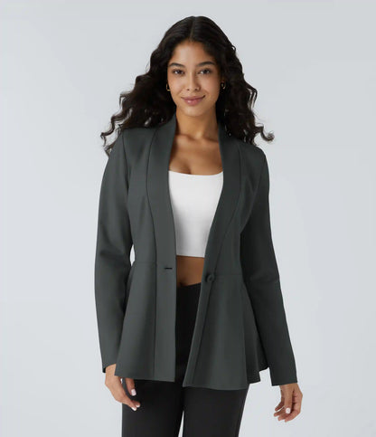 V Neck Single Front Work Peplum Jacket