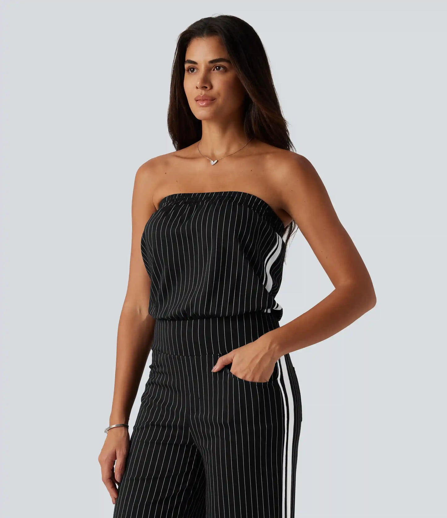 Tube Side Stripe InstantCool Straight Leg Casual Jumpsuit with Pockets-Easy Peezy Edition