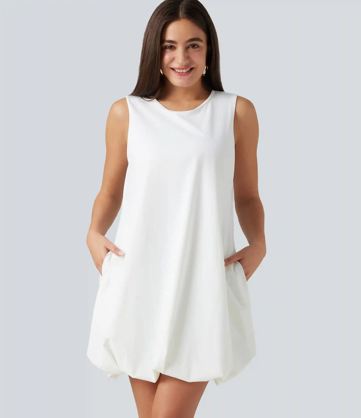 Round Neck Sleeveless Mini Dance Active Bubble Dress with Pockets