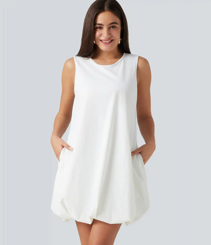 Round Neck Sleeveless Mini Dance Active Bubble Dress with Pockets