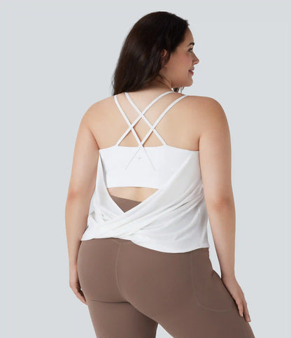 Plus Size Crisscross Backless Pleated Quick Dry Yoga Cami Top