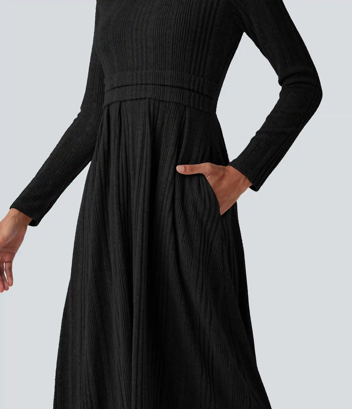 Round Neck Long Sleeve Flare Maxi Casual Dress