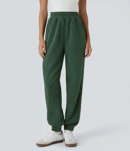 High Waisted Pocket Corduroy Casual Joggers
