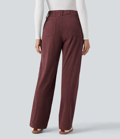 High Waisted Corduroy Casual Straight Leg Pants with Pockets