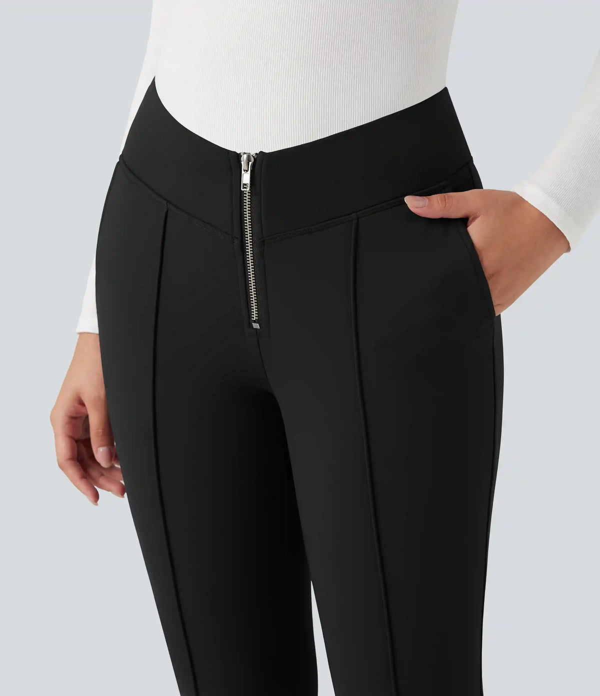 SoftlyZero™ Plush Thermal V Shaped High Waisted Zipper Work Pants with Pockets