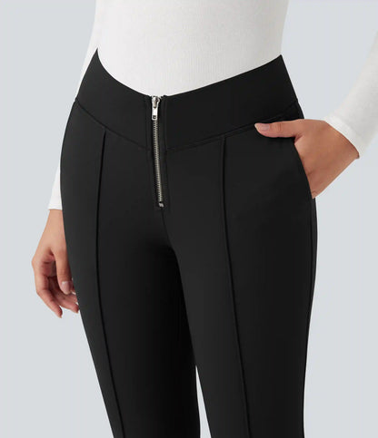 SoftlyZero™ Plush Thermal V Shaped High Waisted Zipper Work Pants with Pockets