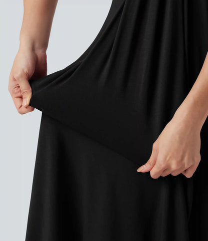 Halter Tie Back A-Line Midi Dress with Pockets