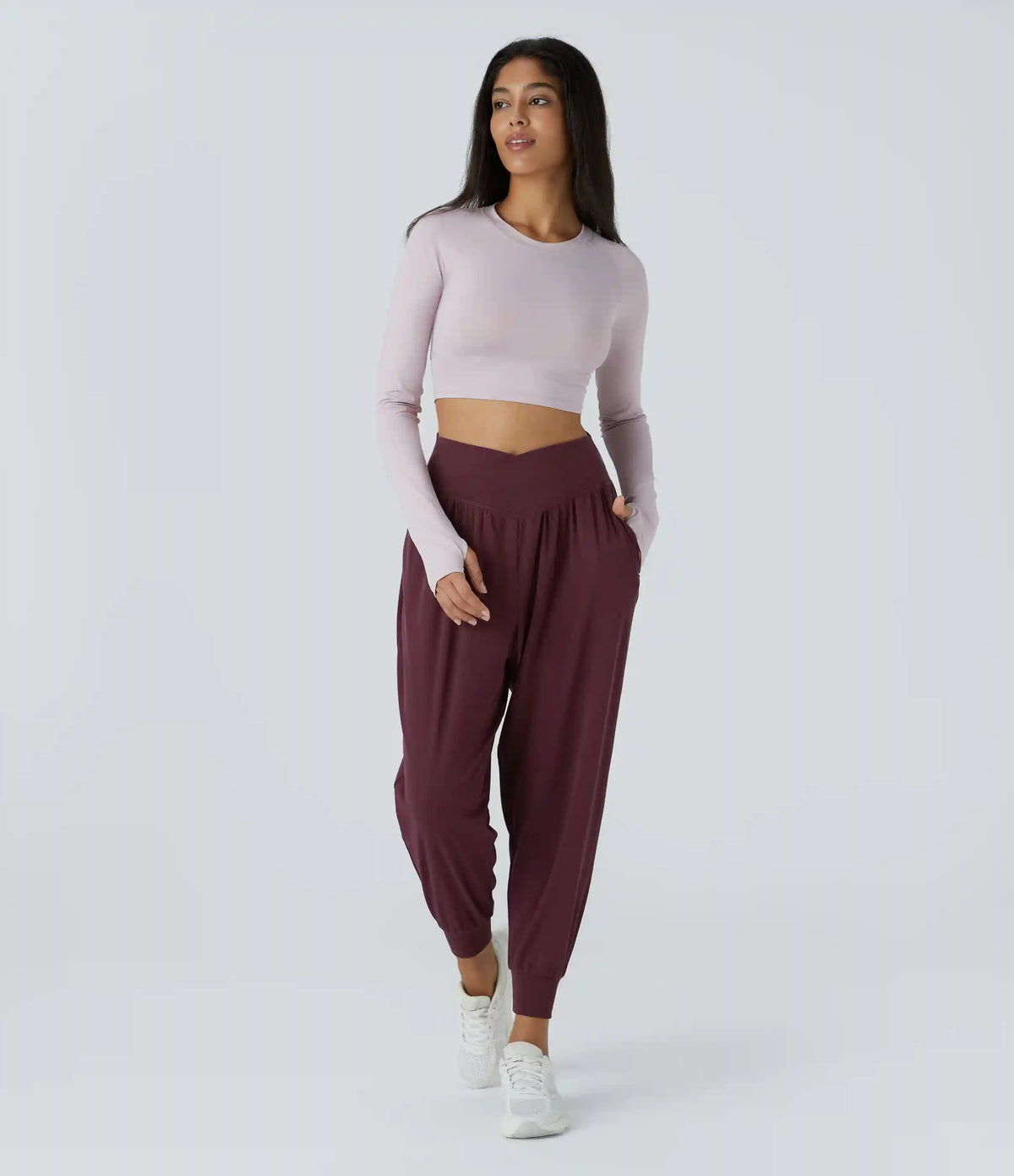 High Waisted Crossover Pocket Waffle Yoga Joggers