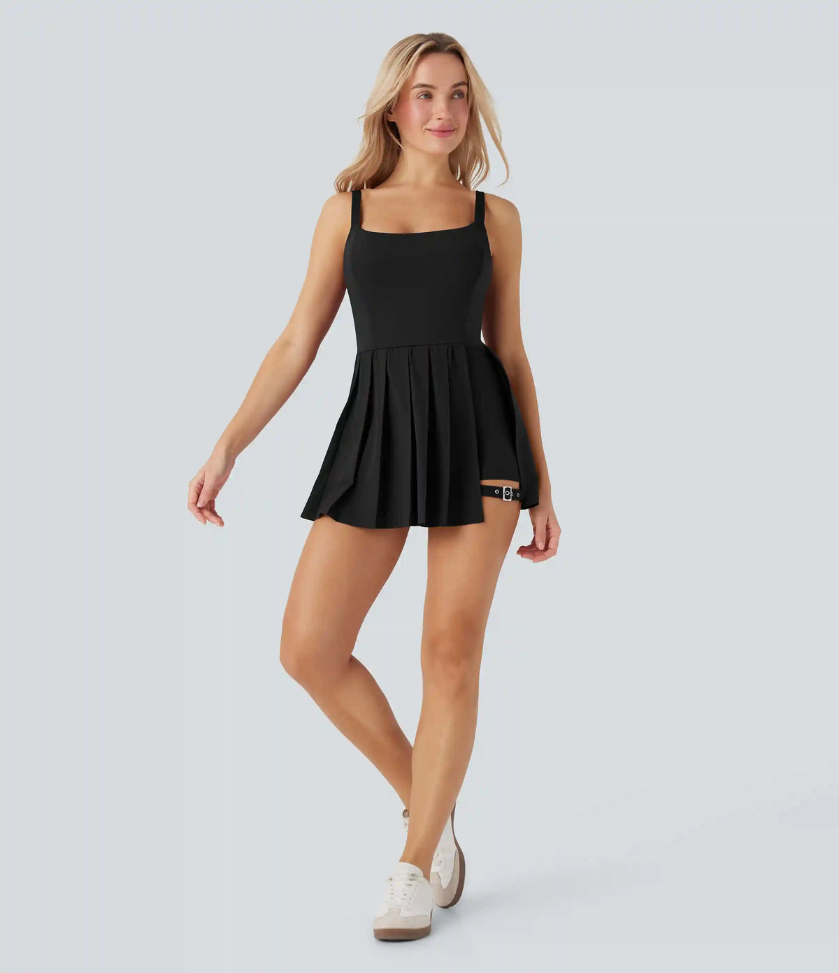 Breezeful™ Pleated Adjustable Buckle 2-in-1 Micro Mini Quick Dry Casual Slip Dress with Pocket-Easy Peezy