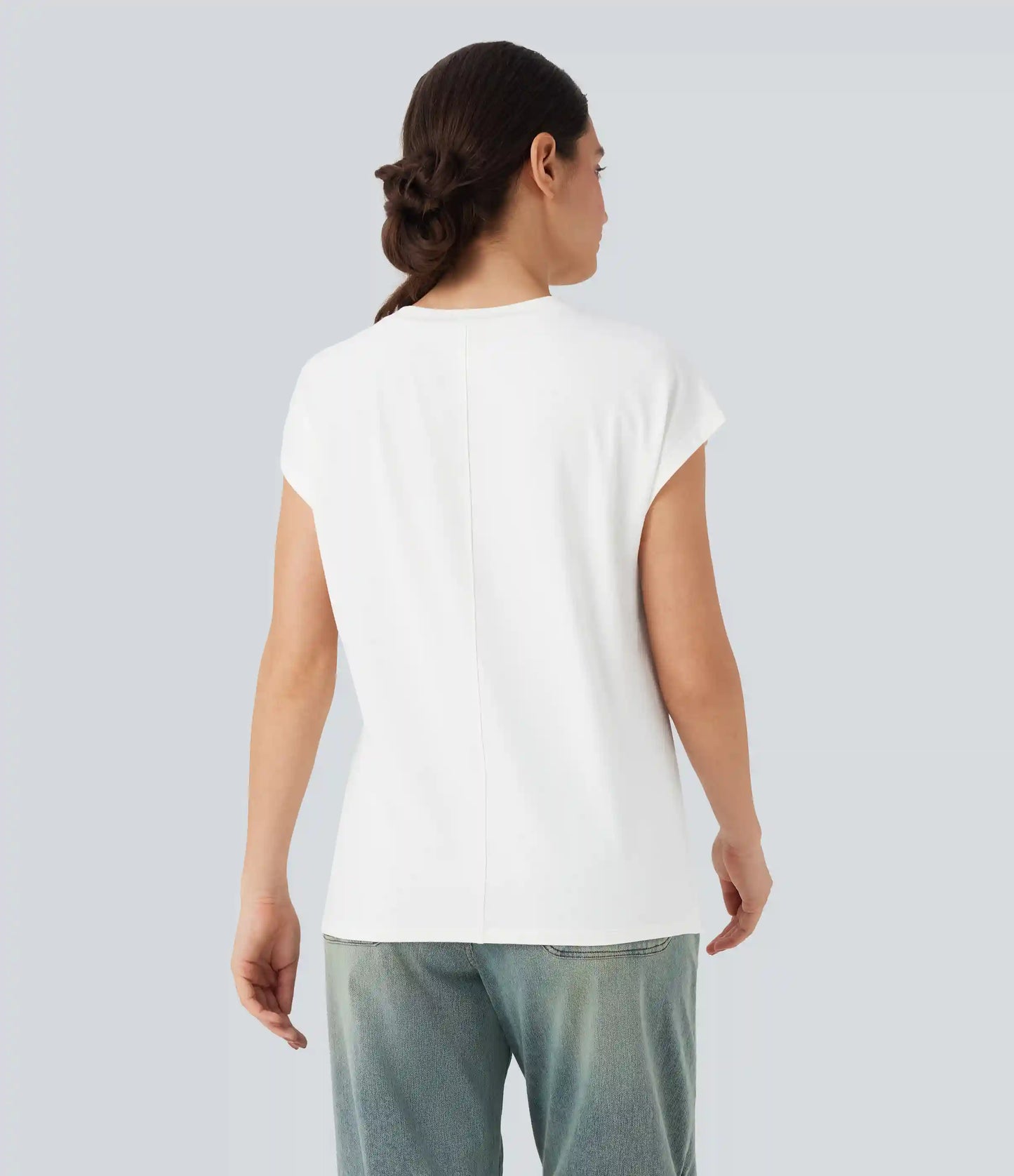 Round Neck Cap Sleeve Casual Top