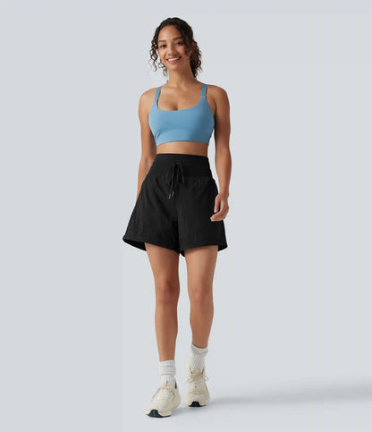 High Waisted Drawstring Eyelet Running Shorts 5'' with Pocket