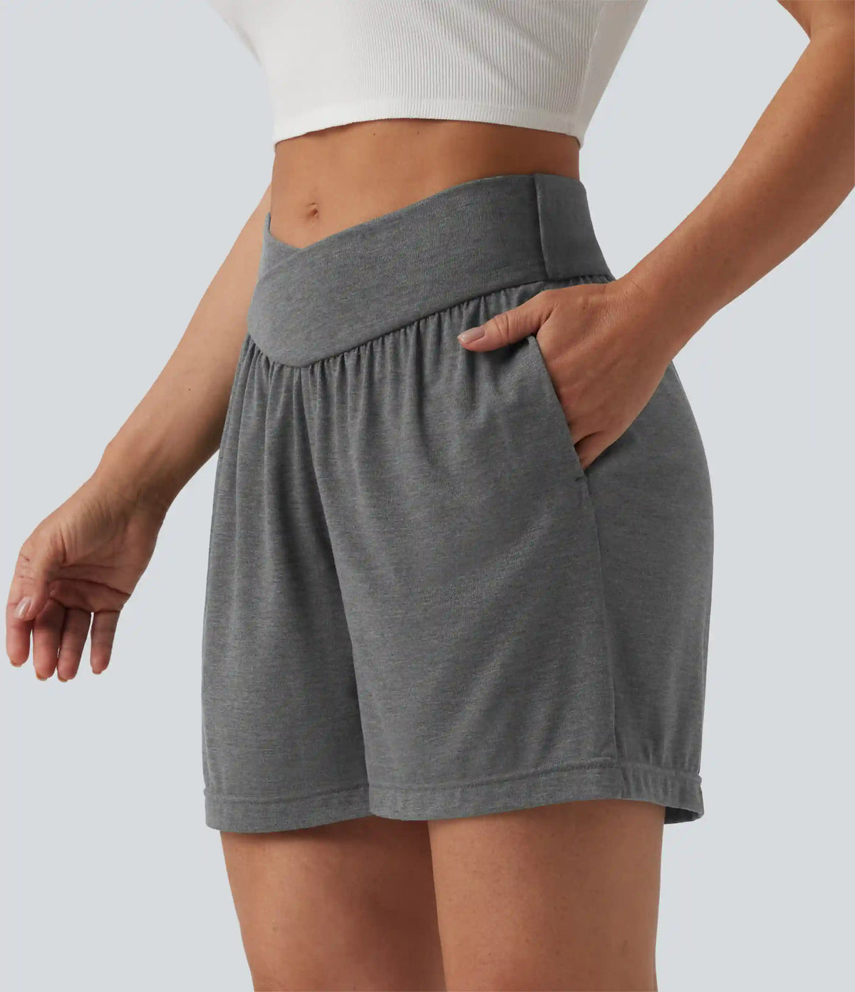 High Waisted Crossover Casual Shorts 5'' with Pockets