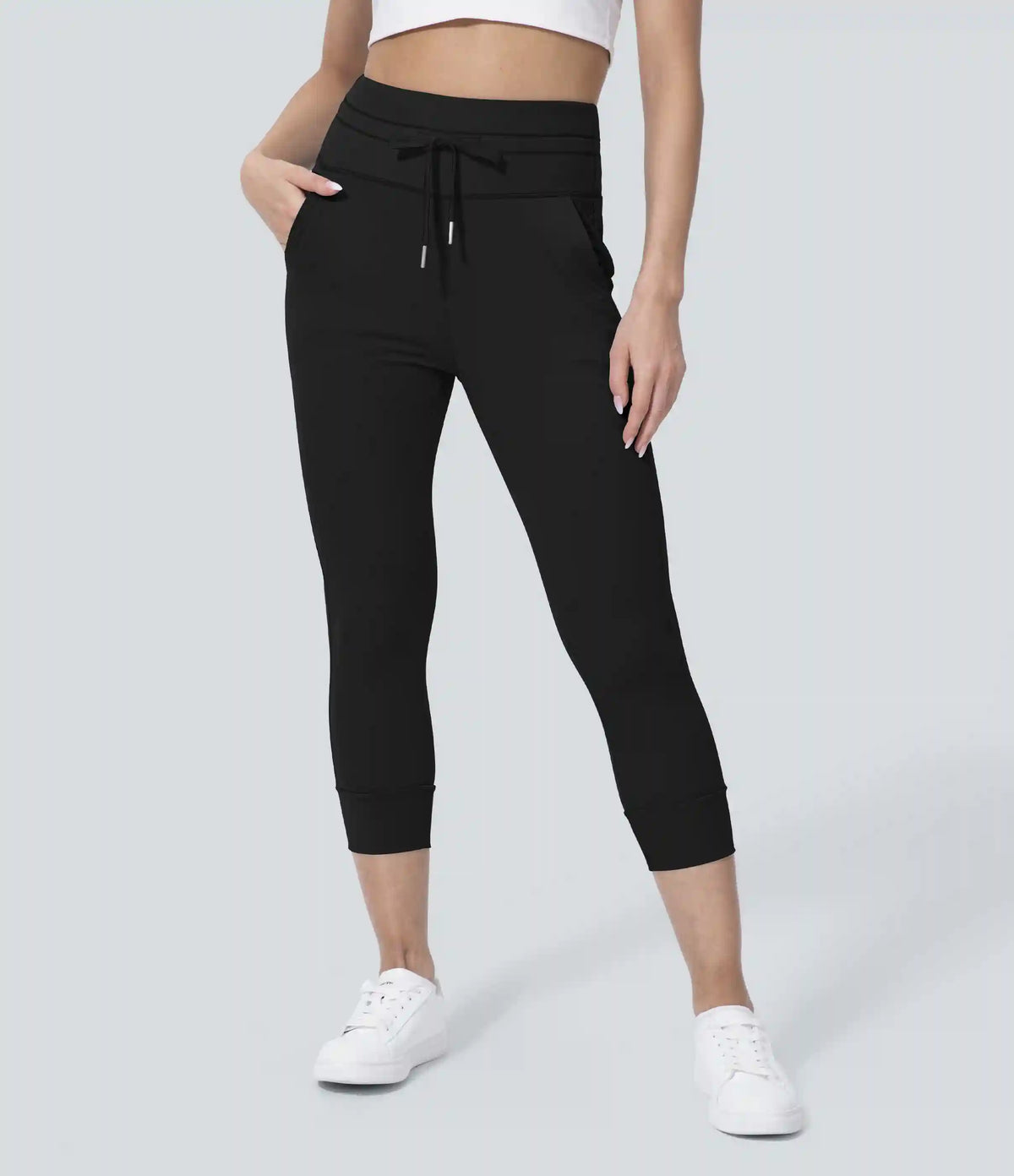 SoftlyZero™ Plush High Waisted Drawstring Pocket Plain Capri Yoga Joggers