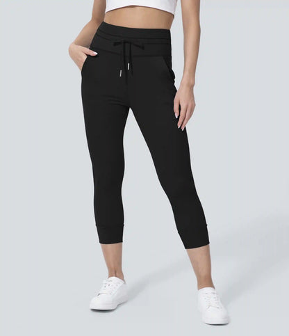 SoftlyZero™ Plush High Waisted Drawstring Pocket Plain Capri Yoga Joggers