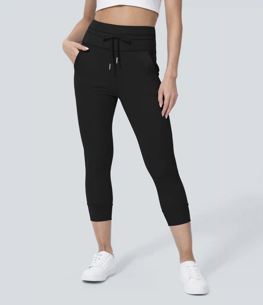 SoftlyZero™ Plush High Waisted Drawstring Pocket Plain Capri Yoga Joggers