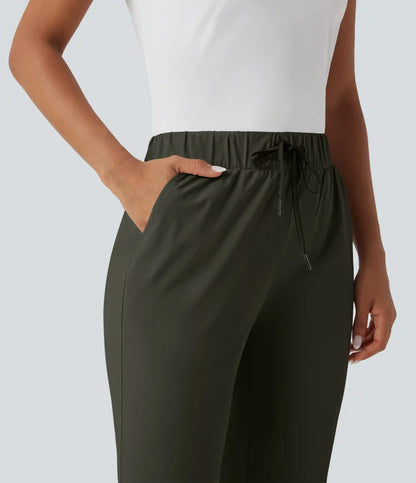 High Waisted Drawstring Pockets Quick Dry Golf Tapered Pants-Golf Tee Pocket