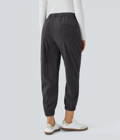 Mid Rise Zipper Pockets Corduroy Casual Joggers