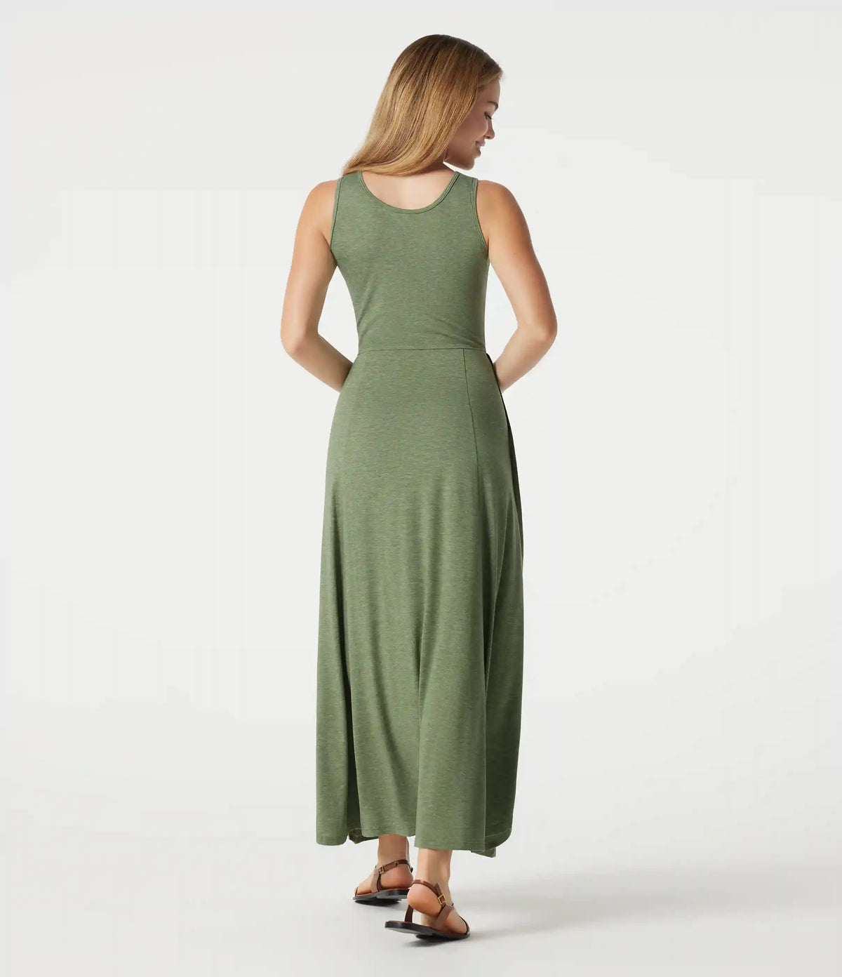 Notched Sleeveless Split Maxi Casual Flowy Dress