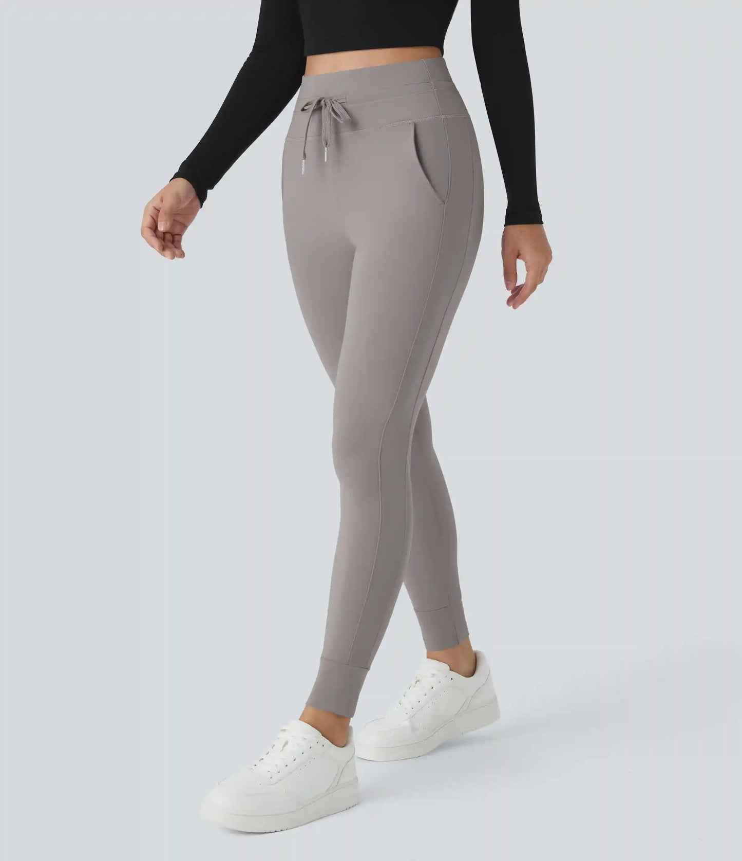 SoftlyZero™ Plush High Waisted Drawstring Pocket Plain Full Length Joggers