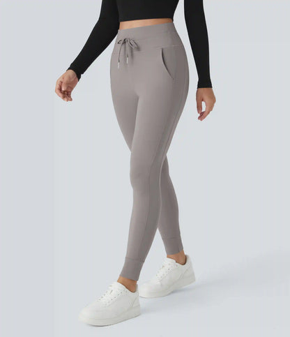 SoftlyZero™ Plush High Waisted Drawstring Pocket Plain Full Length Joggers
